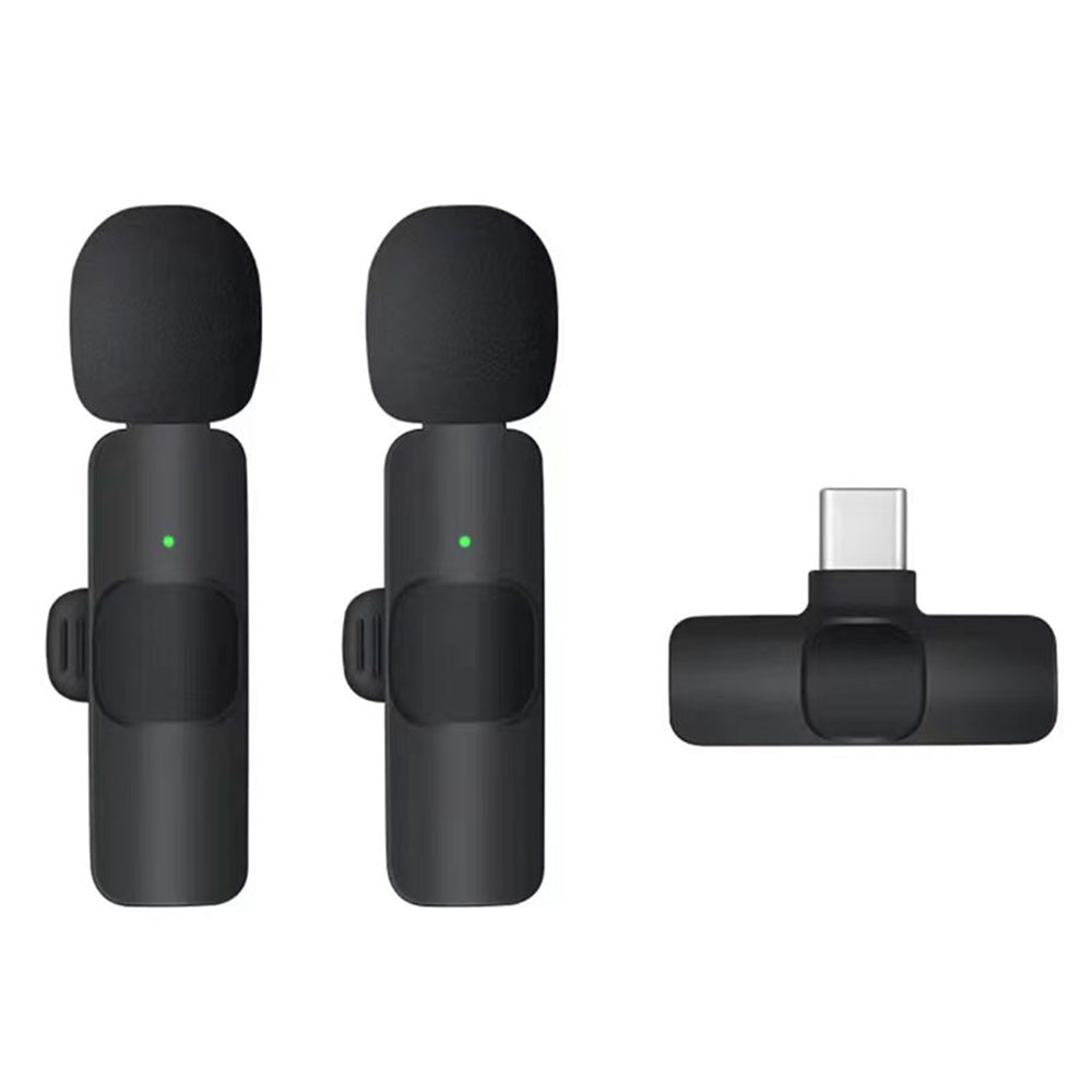 Techsuit - (2 pack) Lavalier Wireless XtreamMic (LW2) - with Receiver, Type-C Connector, for Phones Plug & Play, Collar Clip - Black
