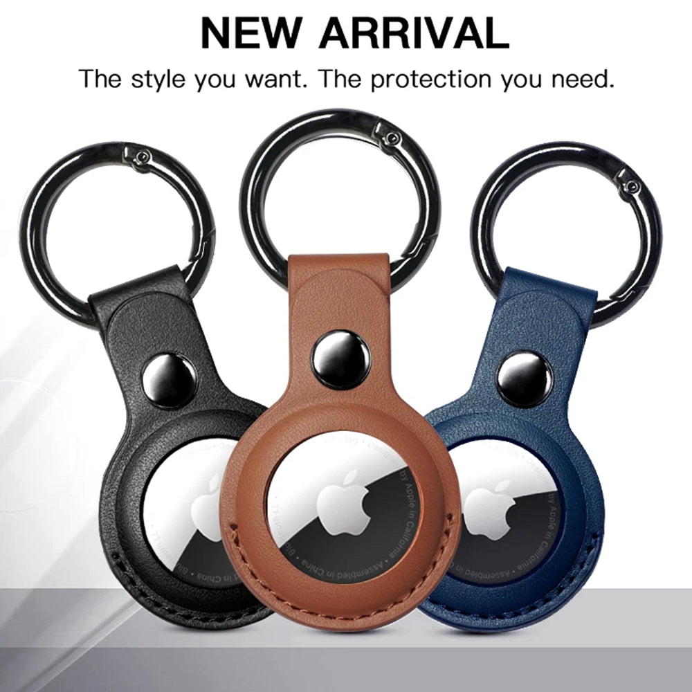 Techsuit - Secure Leather Holder (SLH1) - Apple AirTag Case, with Metal Ring - Black