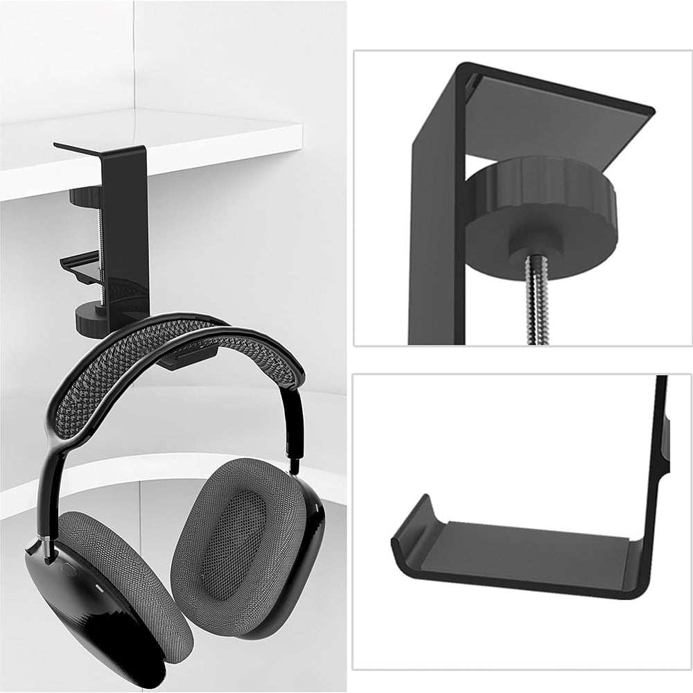 Techsuit - Desk Holder (DH2) - Universal Bags and Headphones Hanger with Adjustable Clamp from Aluminum Alloy - Black