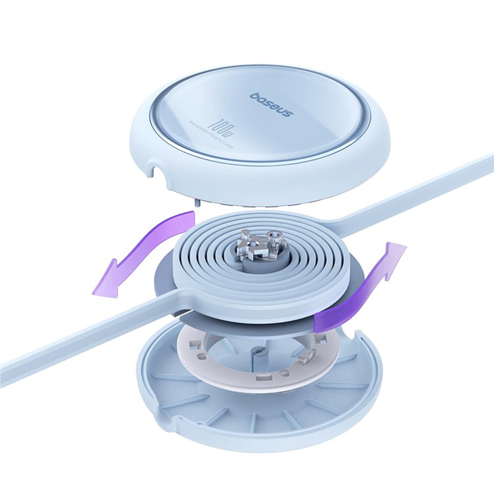 Baseus - Data Cable Free2Draw Mini (P10364500311-00) - Type-C to Type-C, 100W, 1m, Retractable - Galaxy Blue