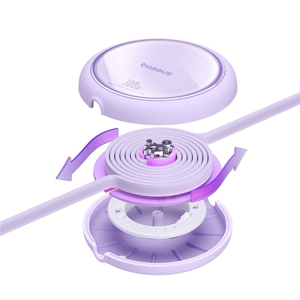 Baseus - Data Cable Free2Draw Mini (P10364500511-00) - Type-C to Type-C, 100W, 1m, Retractable - Nebula Purple