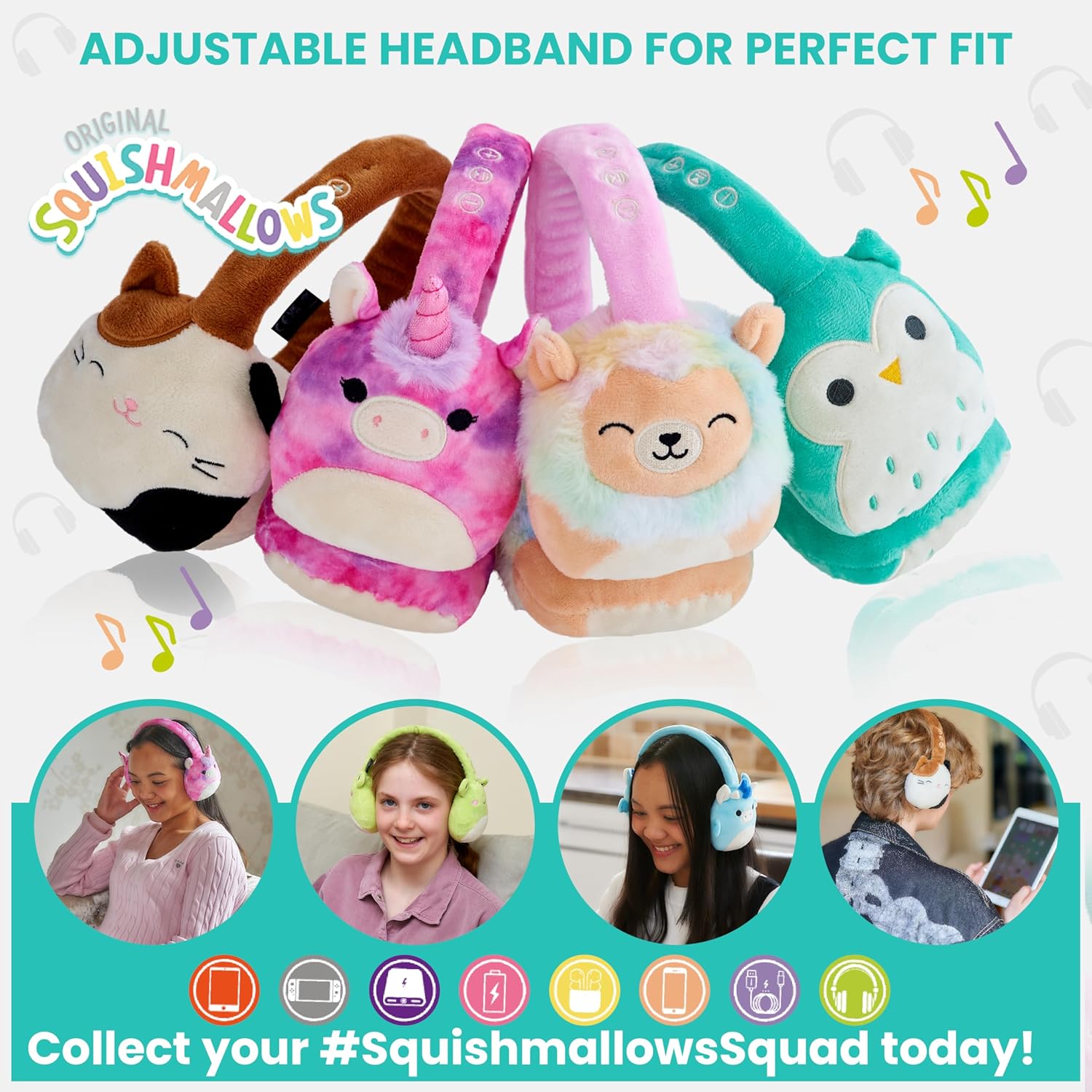 Lazerbuilt Squishmallows Cam the Cat – Λούτρινα Ασύρματα Παιδικά Ακουστικά με Μικρόφωνο