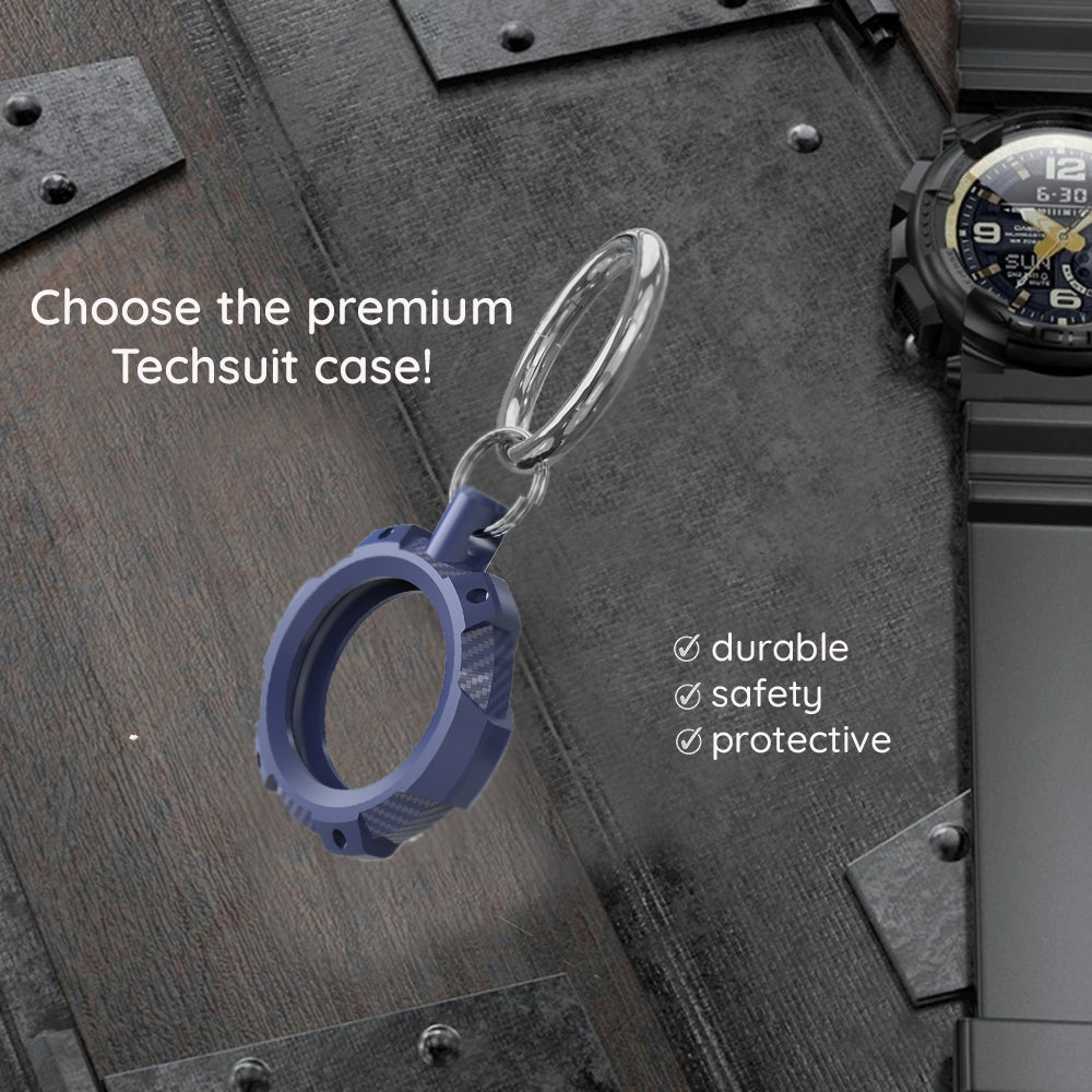 Techsuit - Rugged Armor Pro Secure Holder (RSH1) - Apple AirTag Case, with Metal Ring - Black