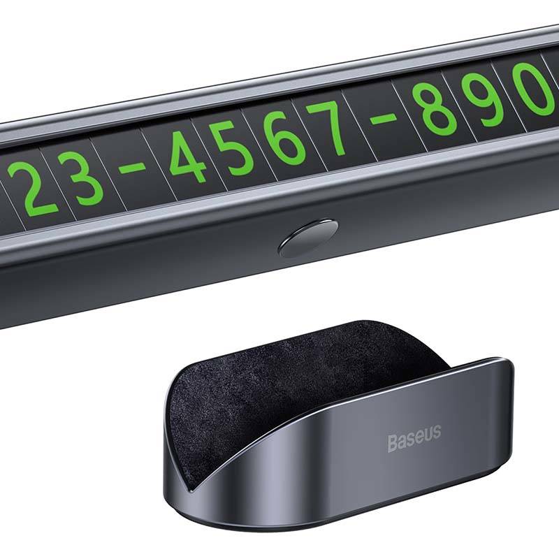 Baseus - Parking Number Plate (CNFT000001) - Square Bar, Fluorescent Digits, 3M Adhesive, Aluminum Alloy - Black