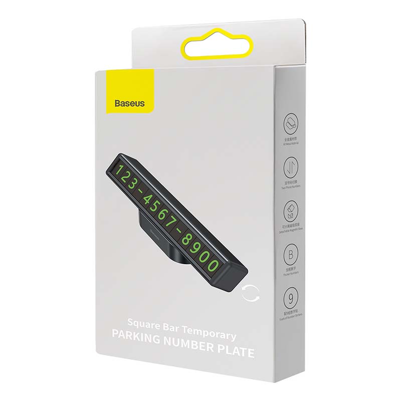 Baseus - Parking Number Plate (CNFT000001) - Square Bar, Fluorescent Digits, 3M Adhesive, Aluminum Alloy - Black