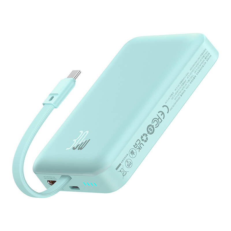 Baseus - Power Bank Magnetic Mini (P1002210B333-00) - MagSafe, 2x USB-C, Lightning, 30W, Fast Charge, 10000mAh - Blue