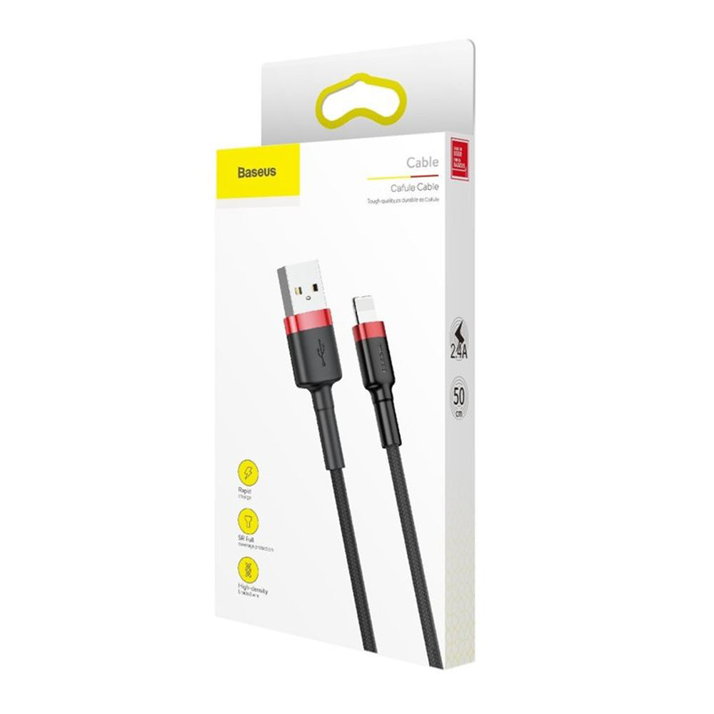 Baseus - Data Cable Cafule (CALKLF-A19) - USB to Lightning, 2.4A, 480Mbps, 0.5m - Red / Black