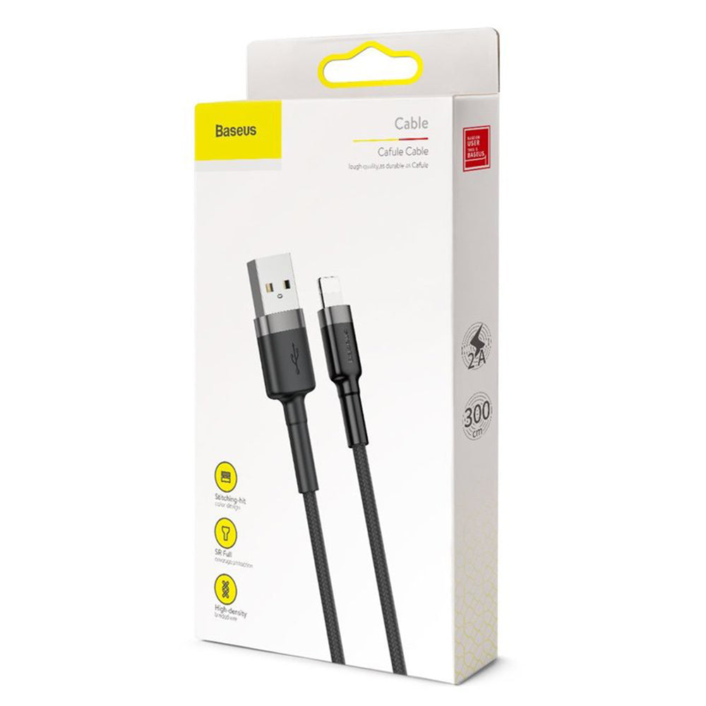 Baseus - Data Cable Cafule (CALKLF-RG1) - USB to Lightning, 2A, 3m - Black / Grey