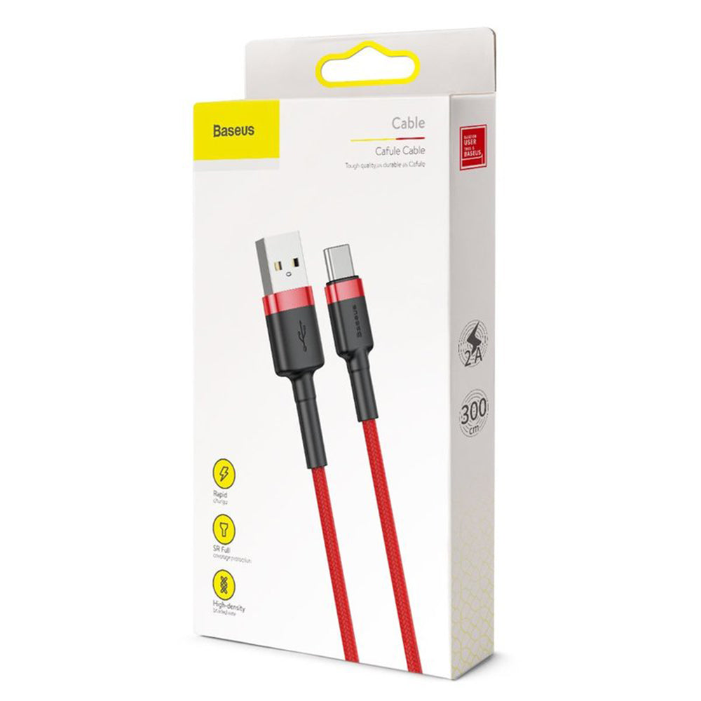 Baseus - Data Cable Cafule (CATKLF-U09) - USB to Type-C, 2A, 3m - Red