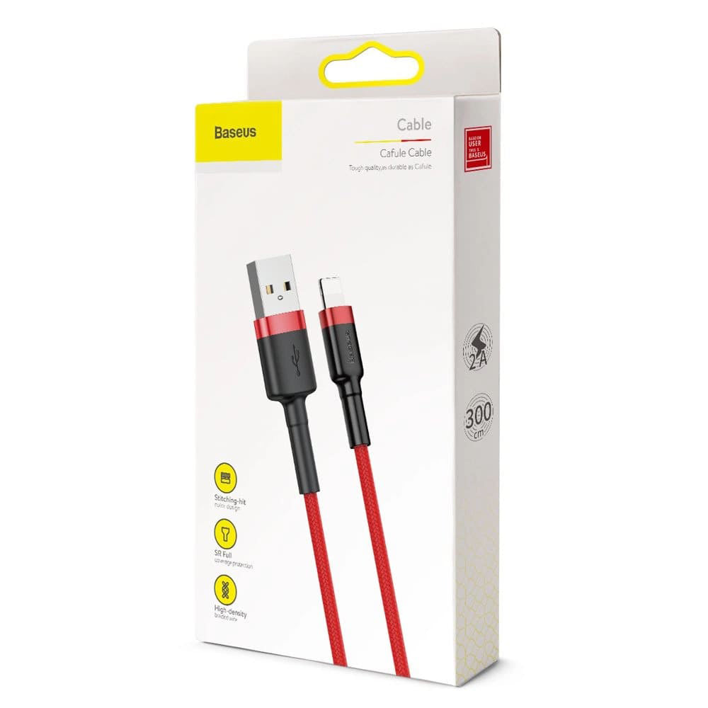 Baseus - Data Cable Cafule (CALKLF-R09) - USB to Lightning, QC3.0, 2A, 3m - Red