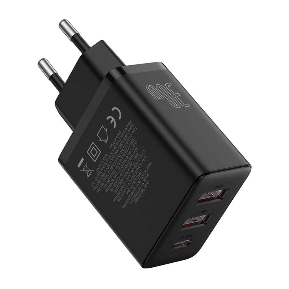 Baseus - Wall Charger (P10111402113-00) - GaN, 2x USB, Type-C, Fast Charging, 30W - Cluster Black