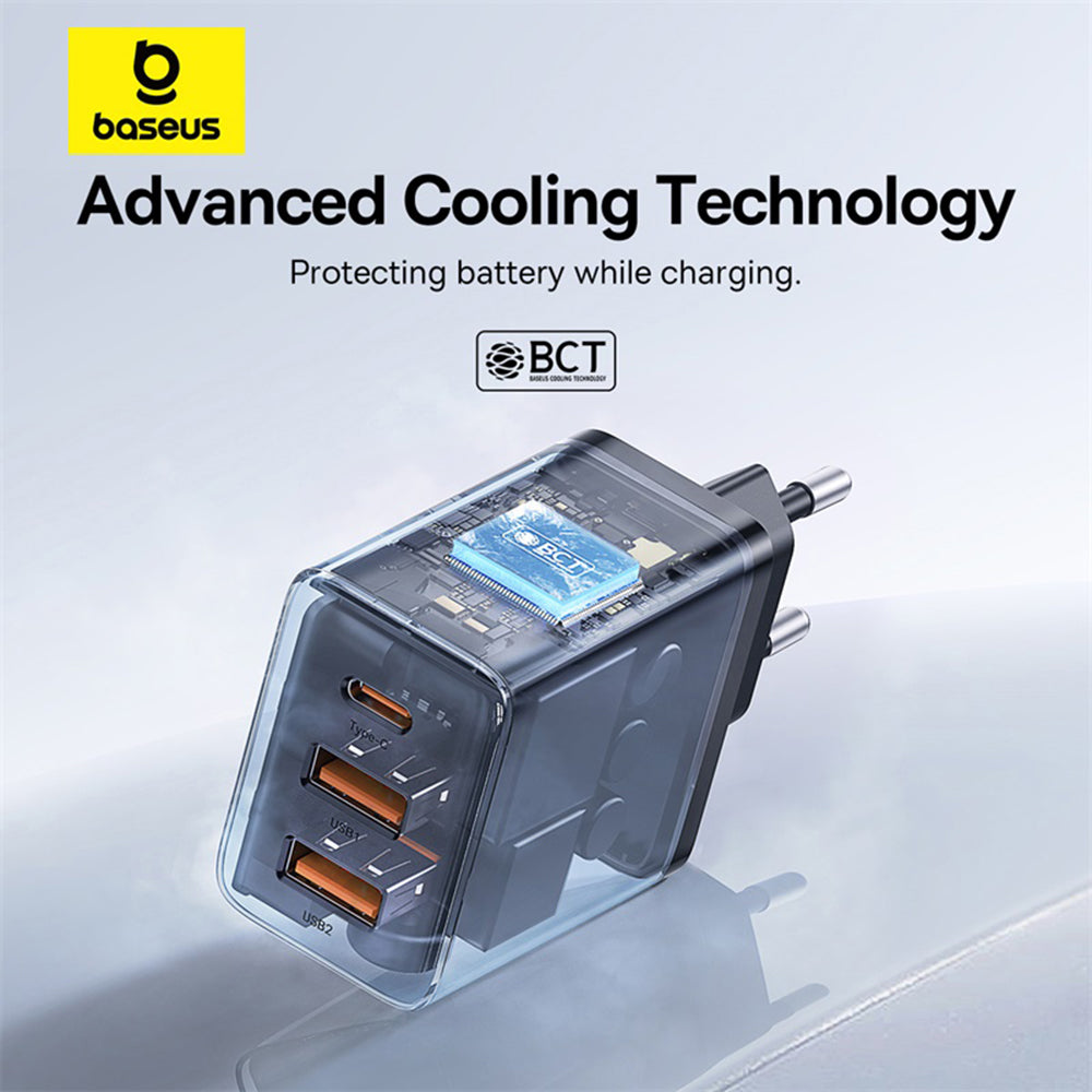 Baseus - Wall Charger (P10111402113-00) - GaN, 2x USB, Type-C, Fast Charging, 30W - Cluster Black