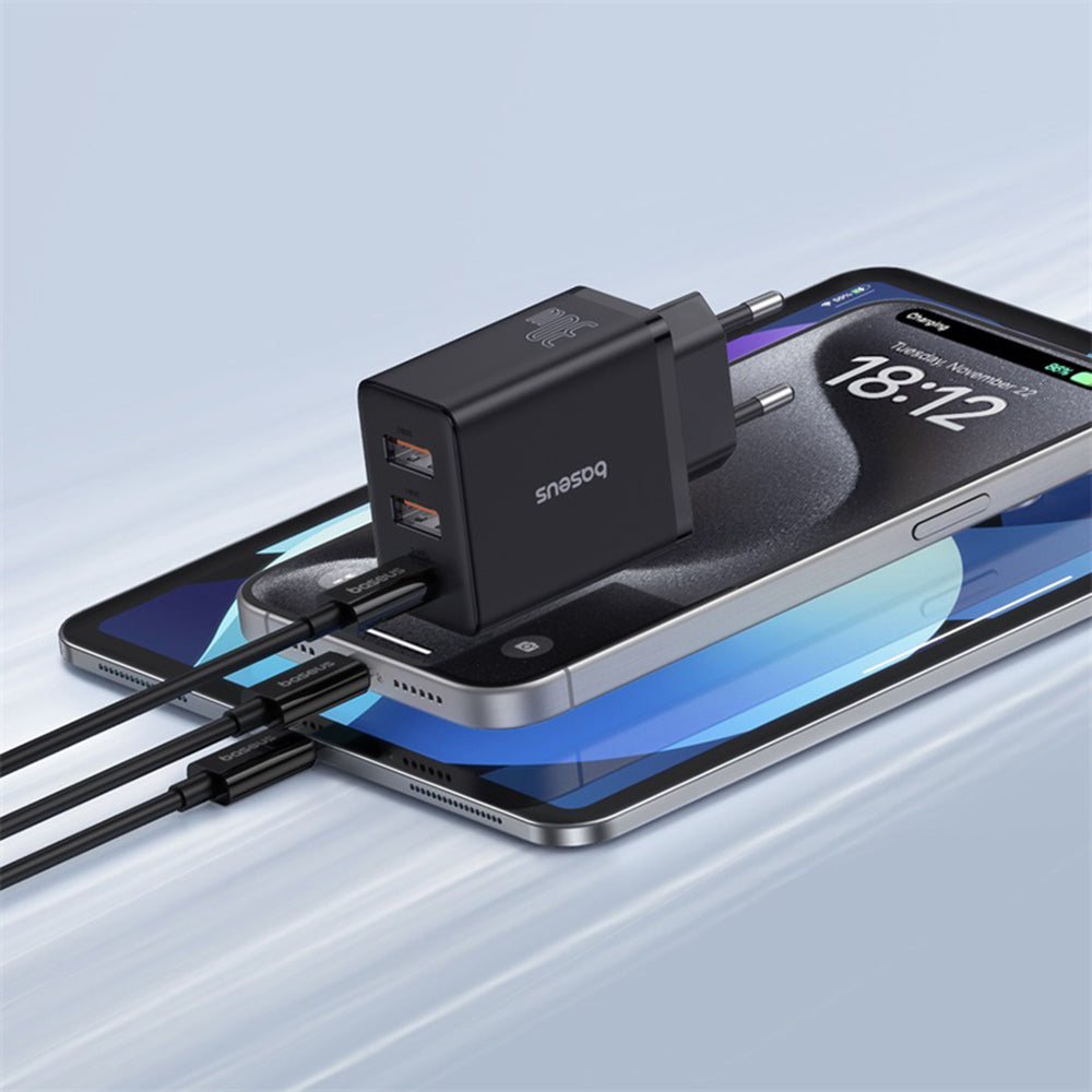 Baseus - Wall Charger (P10111402113-00) - GaN, 2x USB, Type-C, Fast Charging, 30W - Cluster Black