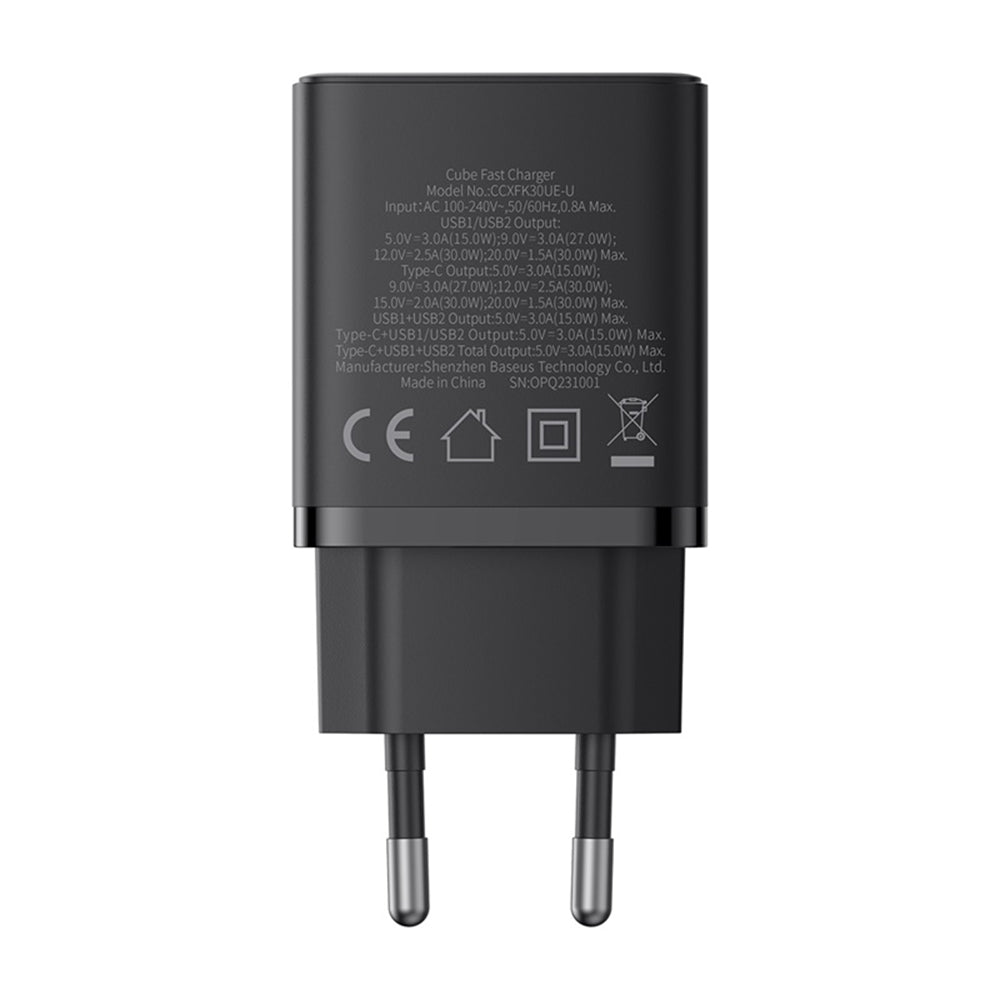 Baseus - Wall Charger (P10111402113-00) - GaN, 2x USB, Type-C, Fast Charging, 30W - Cluster Black