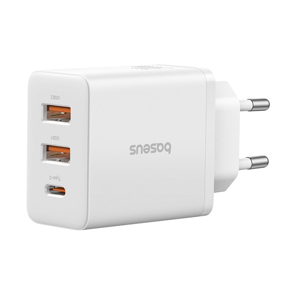 Baseus - Wall Charger (P10111402213-00) - GaN, 2x USB, Type-C, Fast Charging, 30W - White
