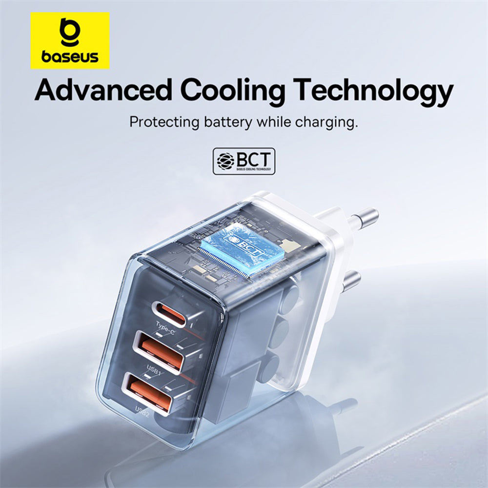 Baseus - Wall Charger (P10111402213-00) - GaN, 2x USB, Type-C, Fast Charging, 30W - White