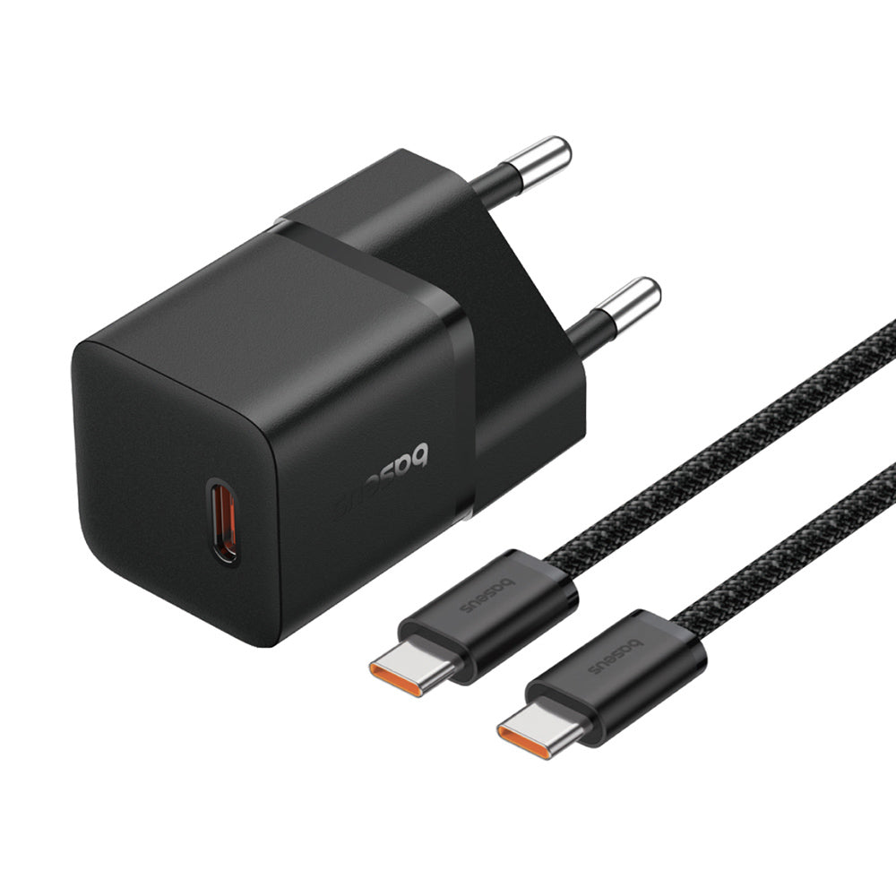 Baseus - Wall Charger (P10110900113-00) - Type-C Cable Included, GaN, Type-C, 20W, 1m - Cluster Black