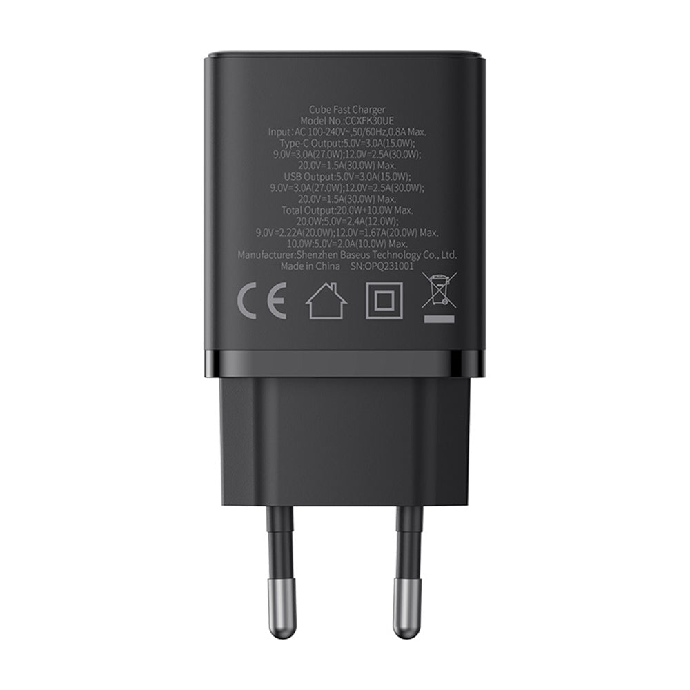 Baseus - Wall Charger (P10111404113-00) - USB, Type-C, Fast Charge 30W - Cluster Black
