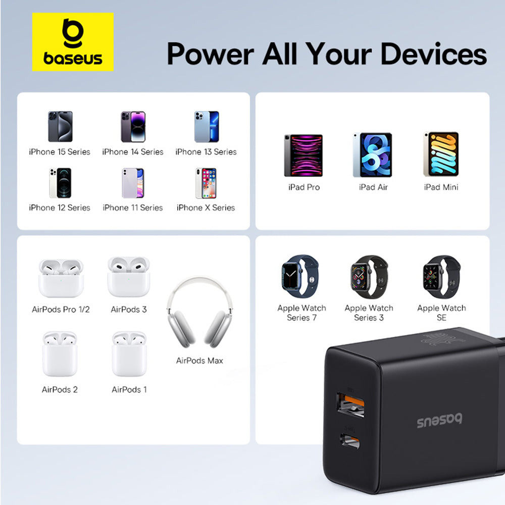 Baseus - Wall Charger (P10111404113-00) - USB, Type-C, Fast Charge 30W - Cluster Black