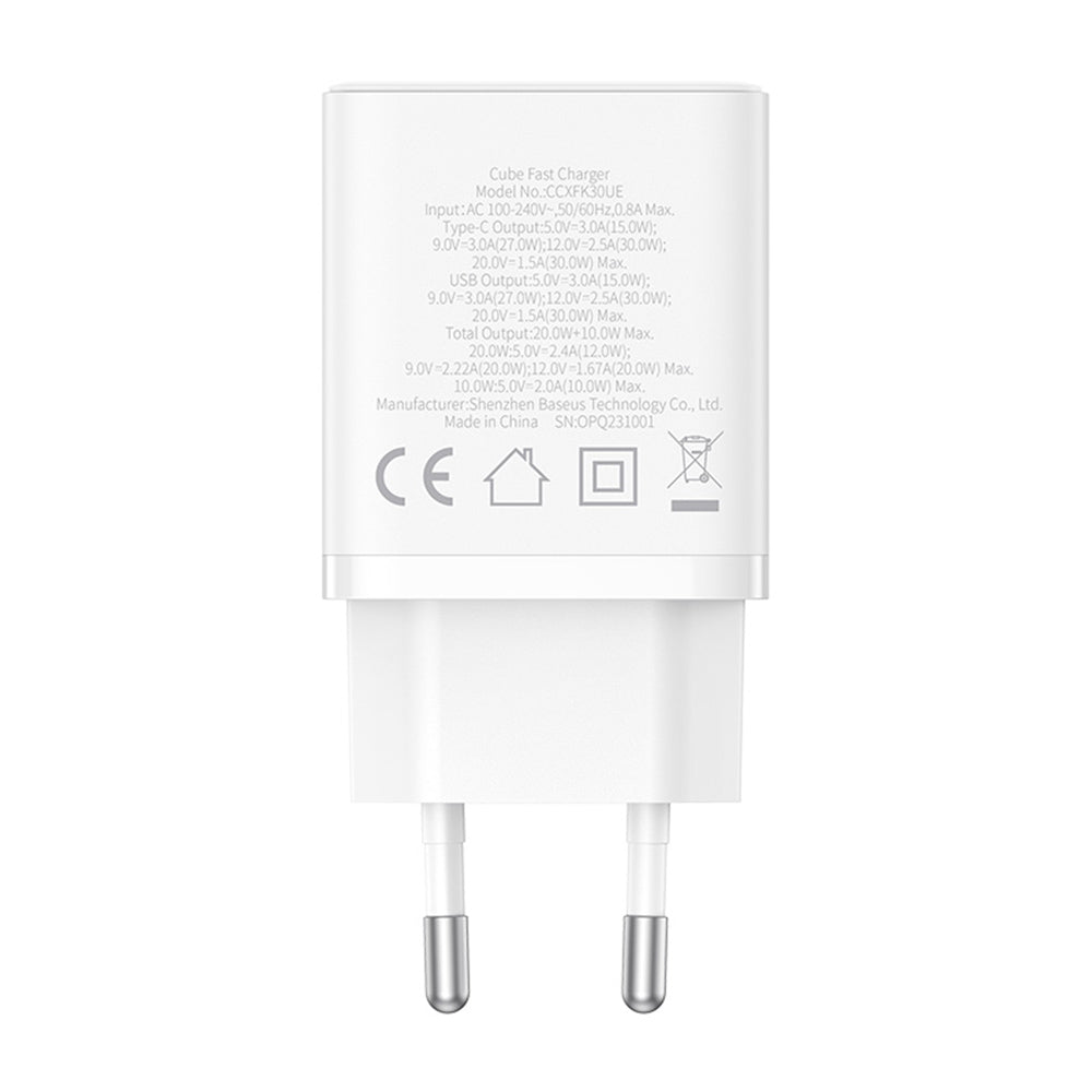 Baseus - Wall Charger (P10111404213-00) - USB, Type-C, Fast Charge 30W - Moon White