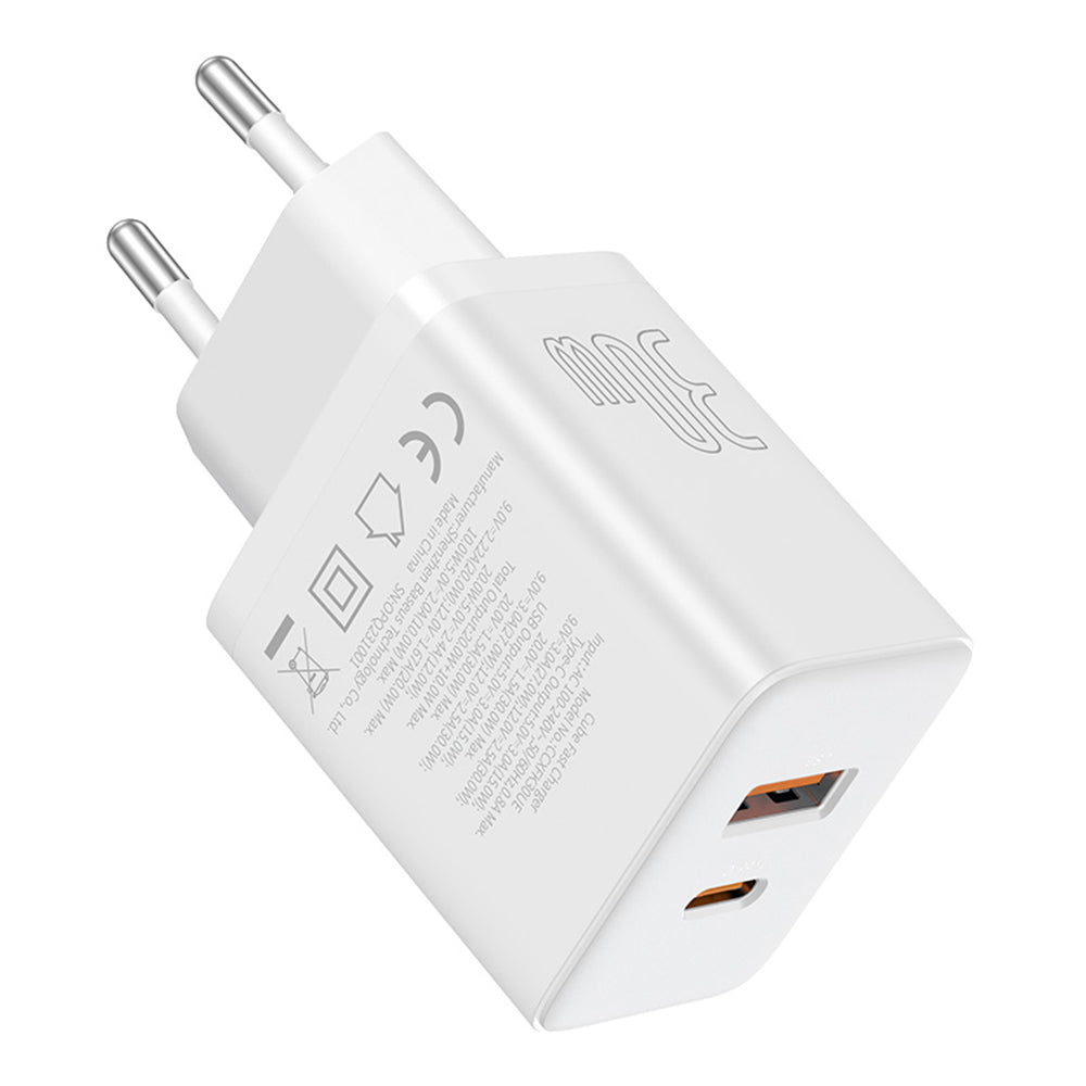 Baseus - Wall Charger (P10111404213-00) - USB, Type-C, Fast Charge 30W - Moon White
