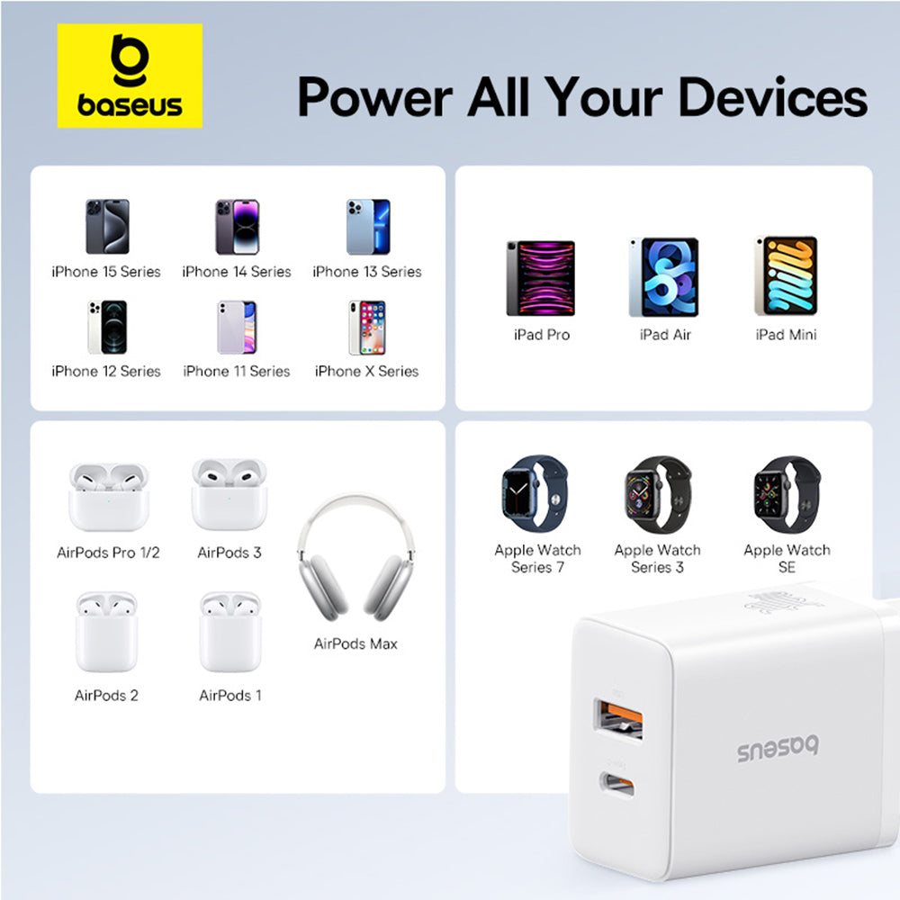 Baseus - Wall Charger (P10111404213-00) - USB, Type-C, Fast Charge 30W - Moon White