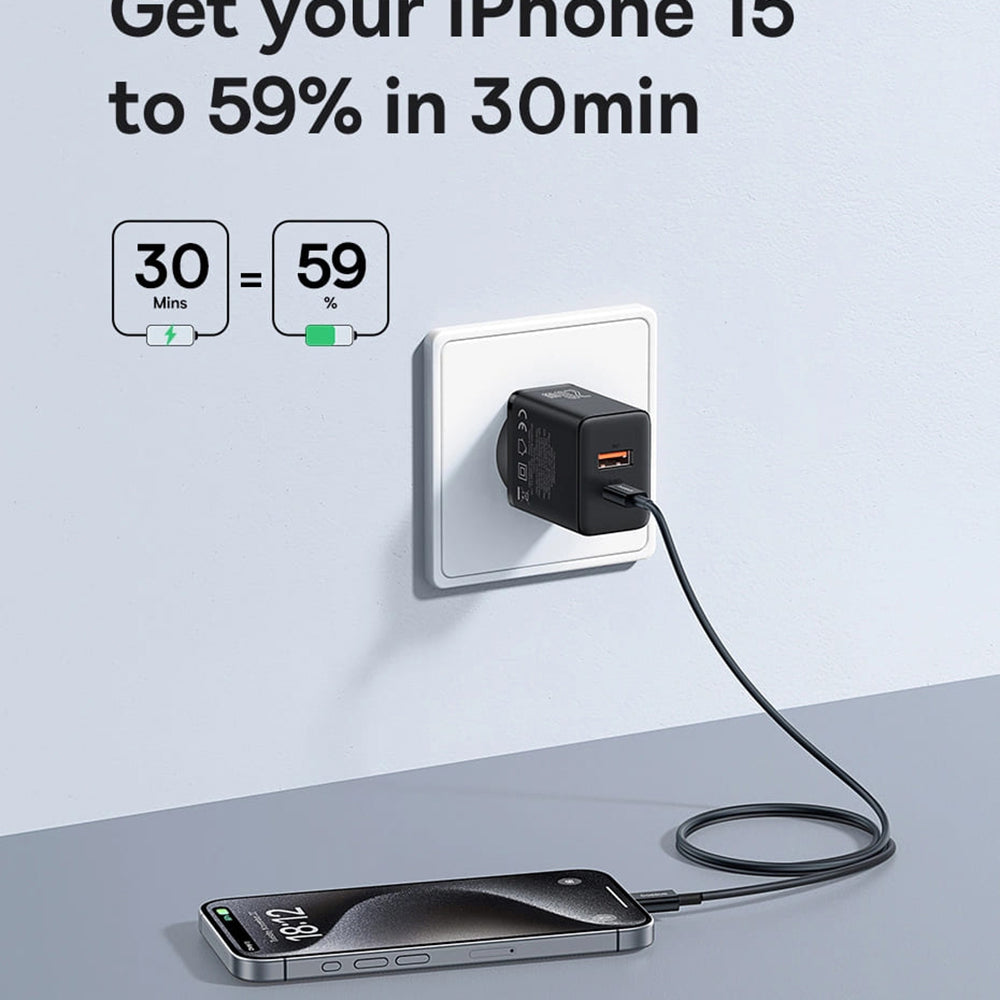 Baseus - Wall Charger (P10111403113-00) - USB, Type-C, Fast Charge 20W - Cluster Black