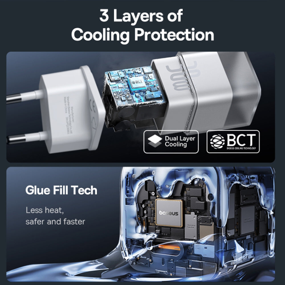 Baseus - Wall Charger Gallium Nitride (P10162504213-00) - GaN5S, Type-C, Fast Charge, 30W - White