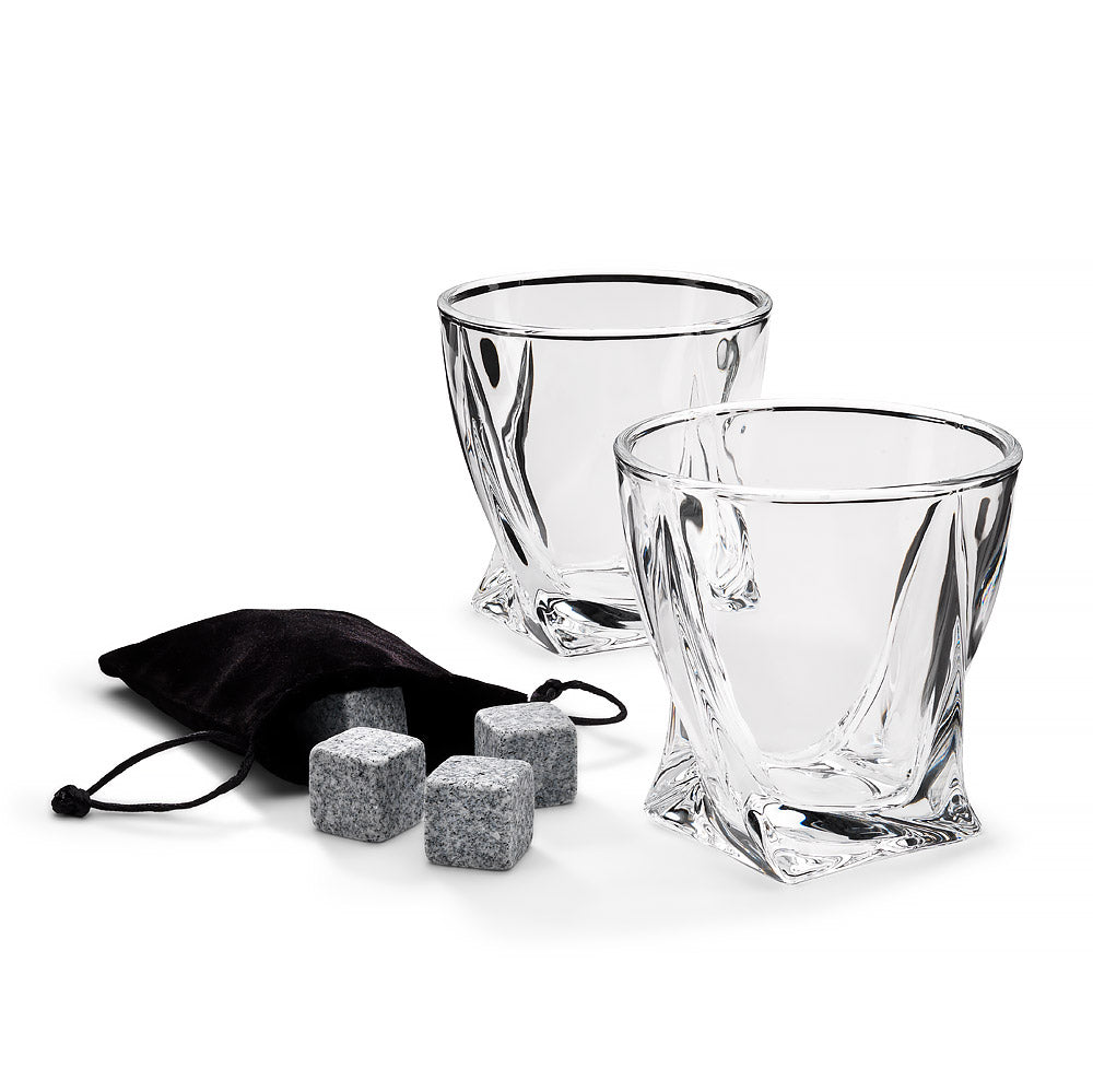 The Source Twisted Glasses With Stone - Σετ 2 Ποτήρια Και Κομψή Θήκη Με 4 Κύβους Πάγου Από Πέτρα – Θήκη για κινητό από το PhoneBazaar.gr