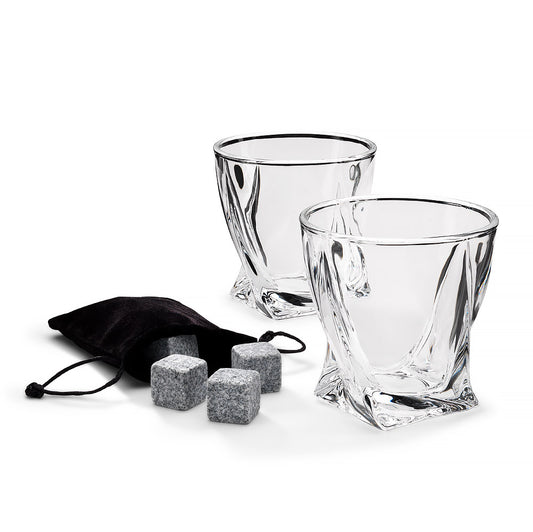 The Source Twisted Glasses With Stone - Σετ 2 Ποτήρια Και Κομψή Θήκη Με 4 Κύβους Πάγου Από Πέτρα – Θήκη για κινητό από το PhoneBazaar.gr