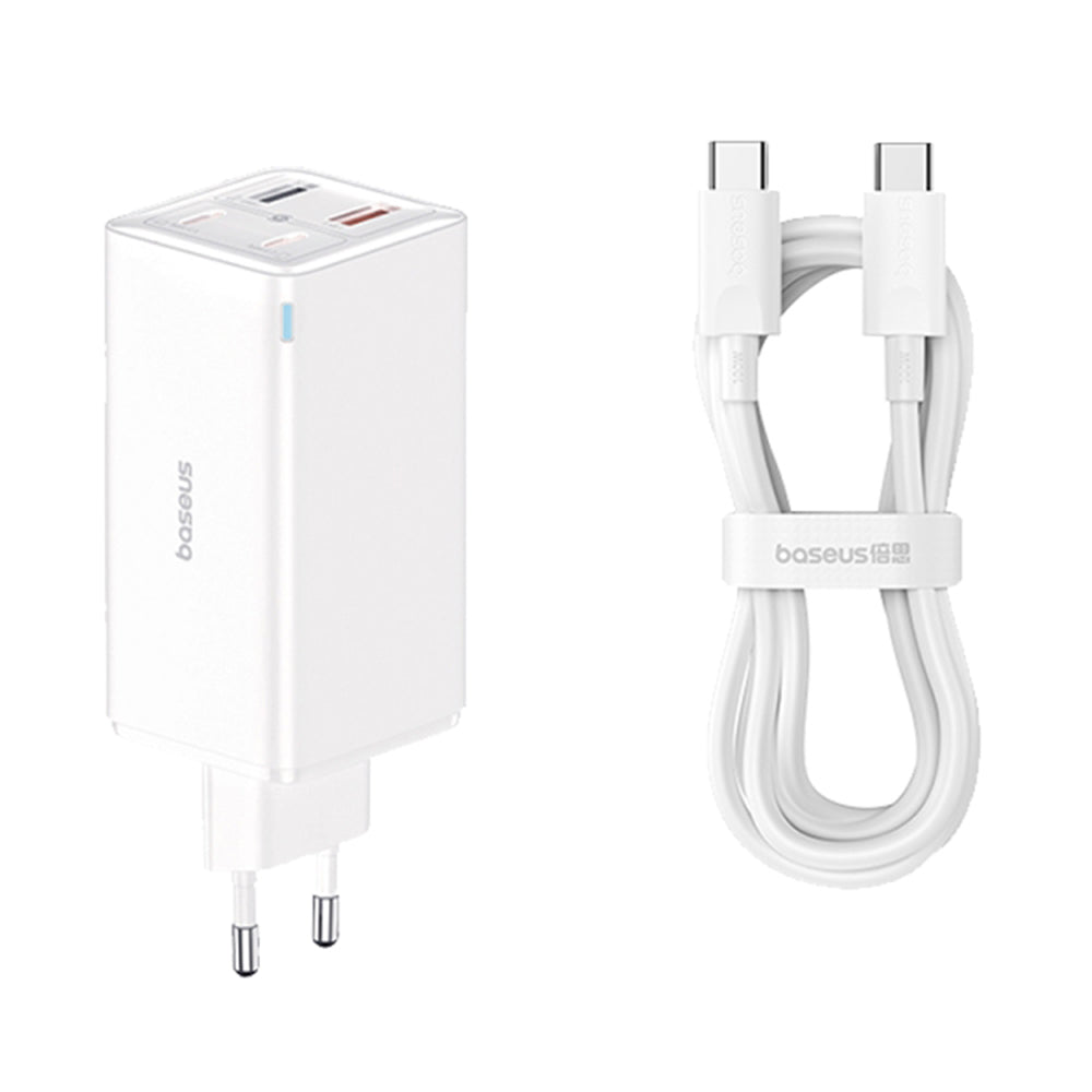 Baseus - Wall Charger GaN6 Pro (P10162705212-00) - Type-C Cable Included, 2x USB, 2x Type-C, 100W, 100W, 20V, 5A, 1m - White