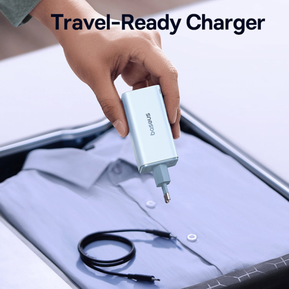 Baseus - Wall Charger GaN6 Pro (P10162705312-00) - Type-C Cable Included, 2x USB, 2x Type-C, 100W, 100W, 20V, 5A, 1m - Blue