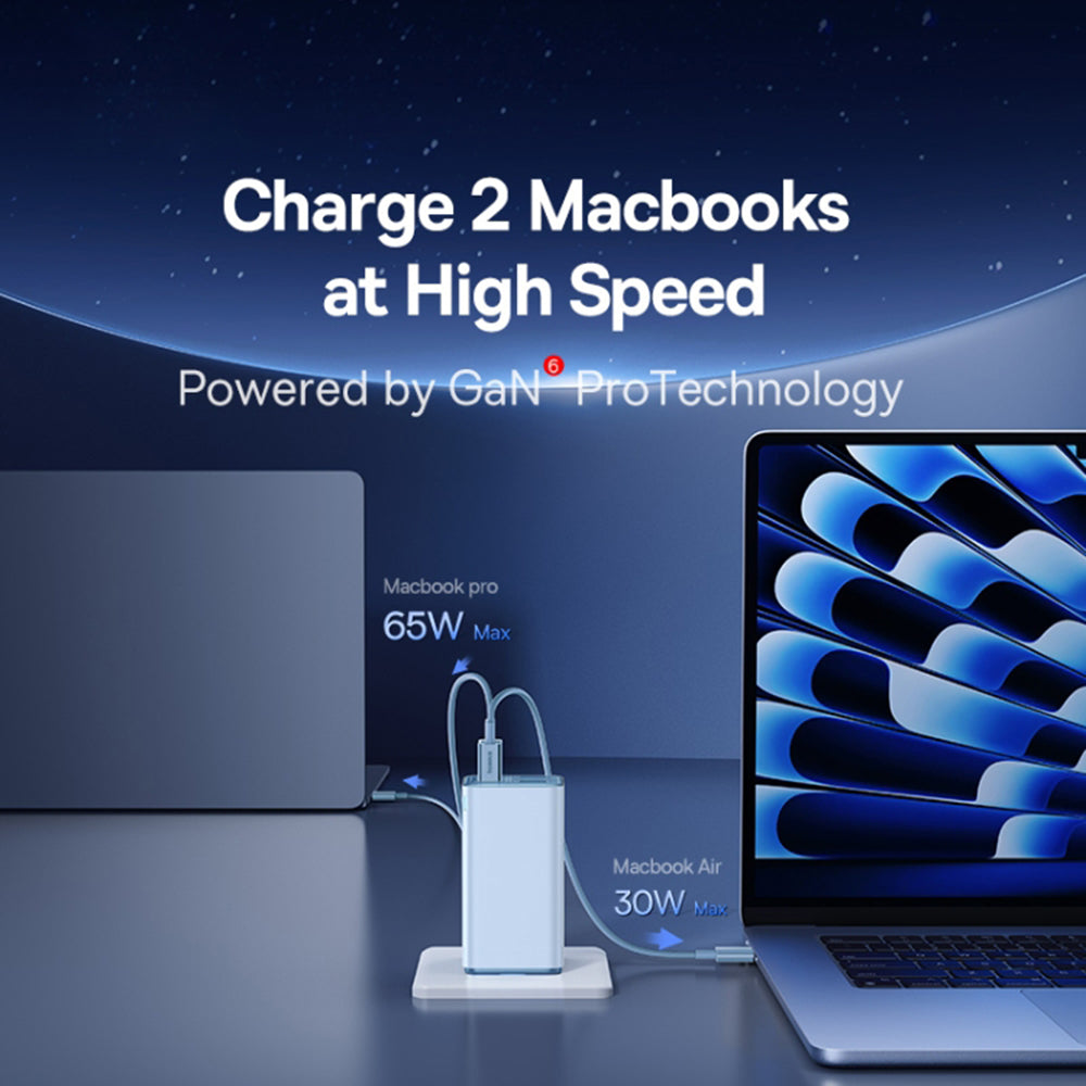 Baseus - Wall Charger GaN6 Pro (P10162705312-00) - Type-C Cable Included, 2x USB, 2x Type-C, 100W, 100W, 20V, 5A, 1m - Blue