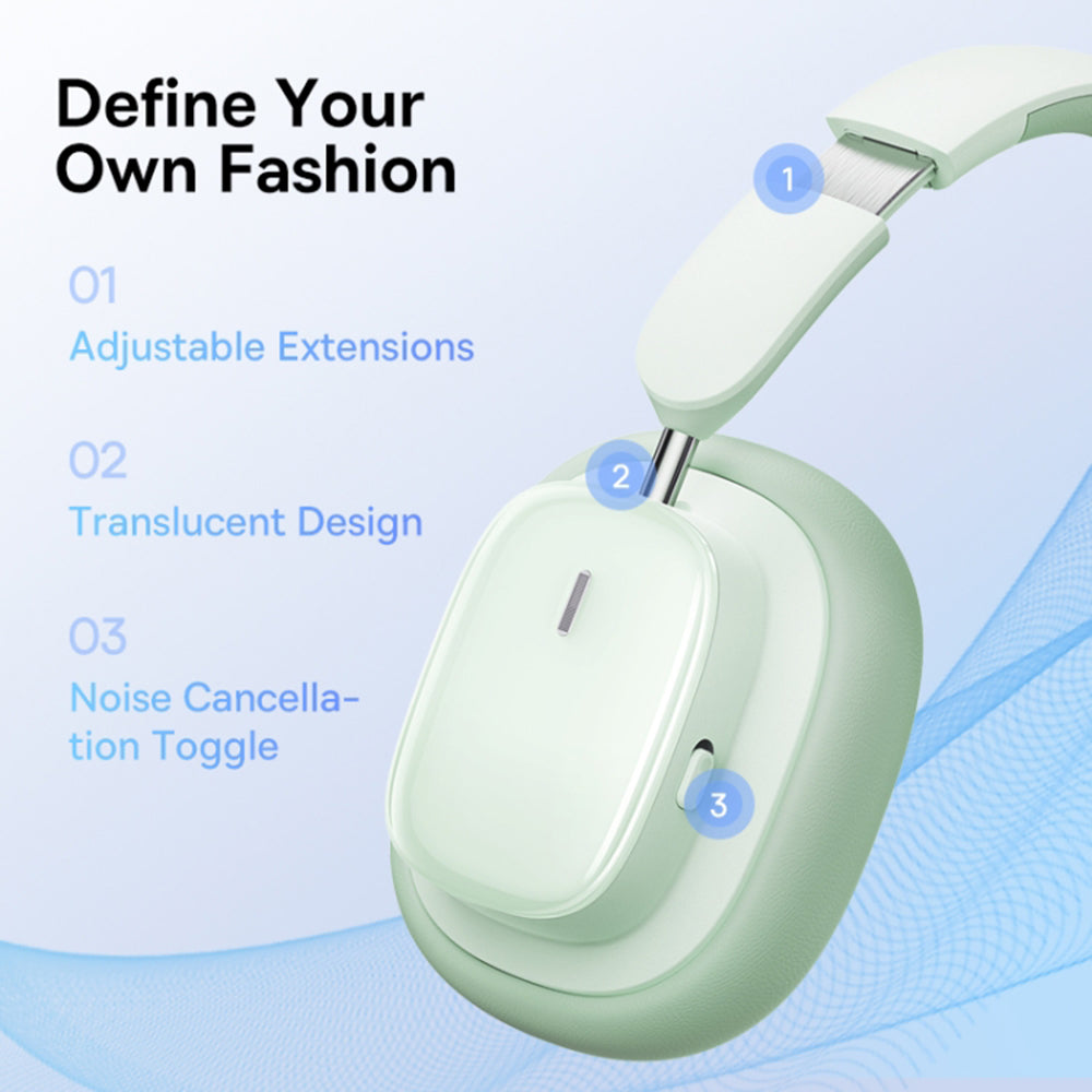 Baseus - Wireless Headphones Bowie H1i (A00050402633-00) - Noise-Cancellation, Bluetooth 5.3 - Natural Green