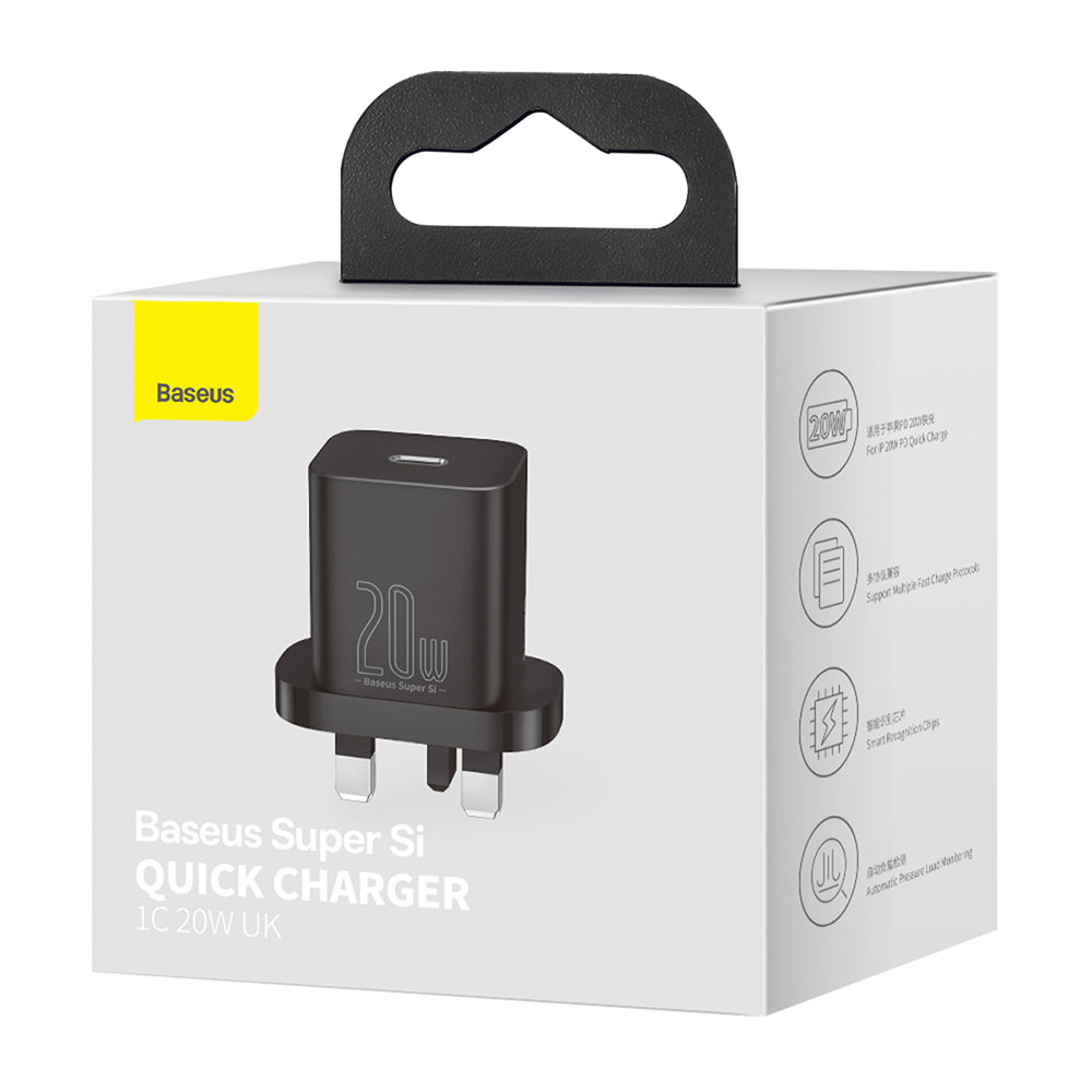 Baseus - Wall Charger Super Si (CCSUP-K01) - UK Plug, Type-C, Quick Charge 20W - Black