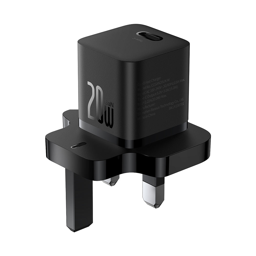 Baseus - Wall Charger (P10110907113-00) - UK Plug, Type-C, GaN5, Quick Charge 20W - Black
