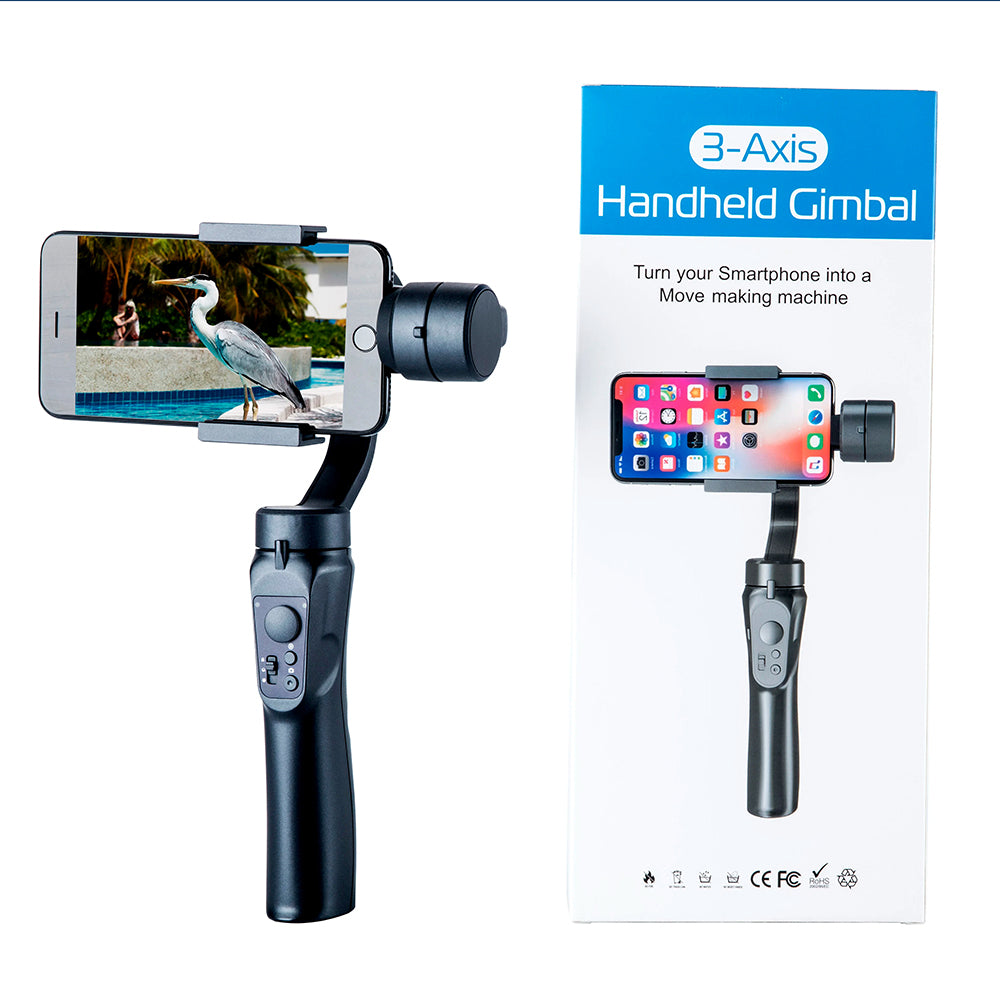 Techsuit - Phone Gimbal (H4) - with 3 Axis Handheld, Joystick, Micro-USB, 6.1inch Max, Aluminum Alloy, 2200mAh - Black