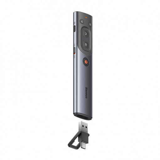 Baseus - Remote Control Orange Dot (WKCD020013) - for Presentation, with a Red Laser Pointer, Smart Voice Assistant - Gray