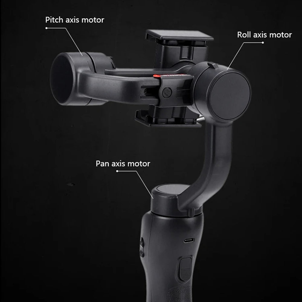 Techsuit - Phone Gimbal (F8) - 3 Axis, with Sport Inception, Timing Control, Bluetooth, Remote, Type-C, 2200 mAh - Black