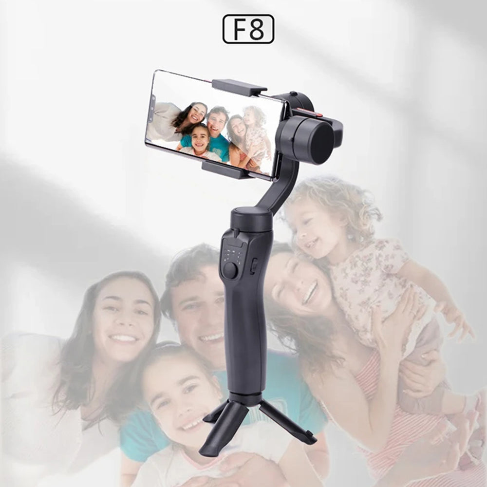 Techsuit - Phone Gimbal (F8) - 3 Axis, with Sport Inception, Timing Control, Bluetooth, Remote, Type-C, 2200 mAh - Black