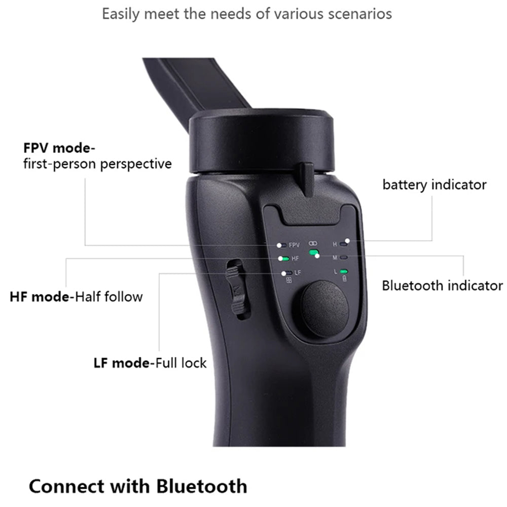 Techsuit - Phone Gimbal (F8) - 3 Axis, with Sport Inception, Timing Control, Bluetooth, Remote, Type-C, 2200 mAh - Black