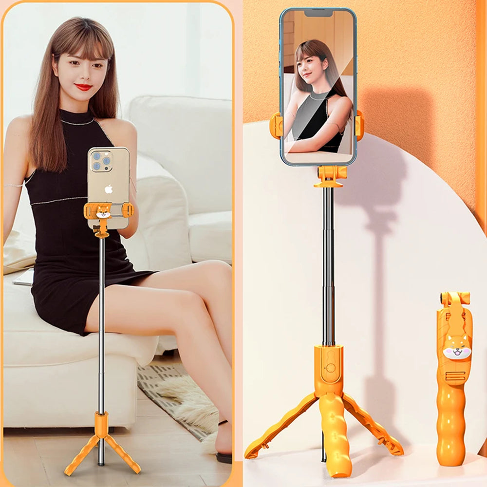 Techsuit - Mini Selfie Stick (KT01) - Compact Tripod Mount with Detachable Remote Control, 70cm - Orange