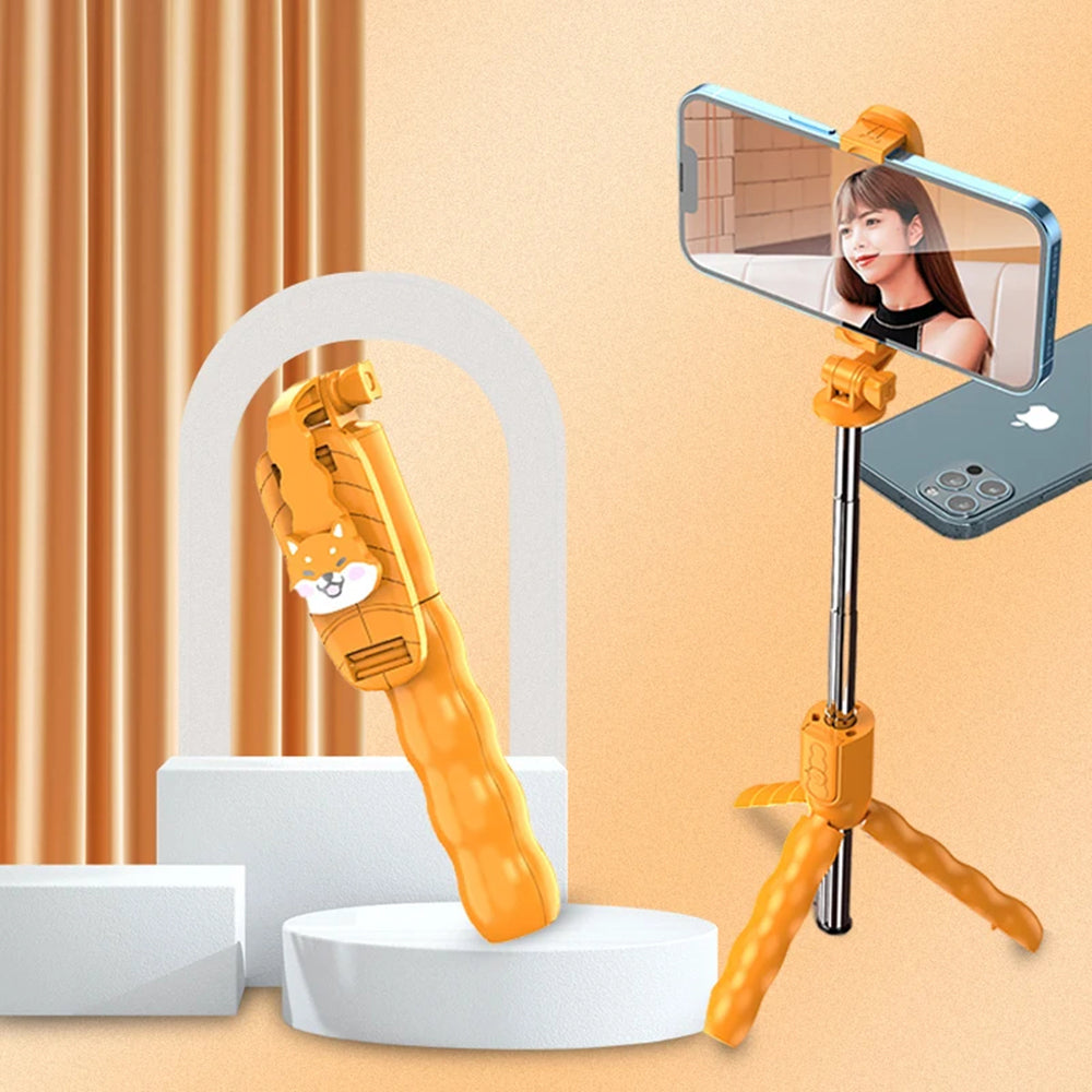 Techsuit - Mini Selfie Stick (KT01) - Compact Tripod Mount with Detachable Remote Control, 70cm - Orange
