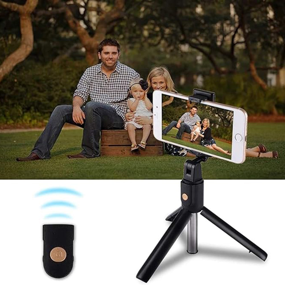 Techsuit - Selfie Stick (K07) - Compact Tripod Mount with Bluetooth Remote Control, Foldable, 70cm - Black