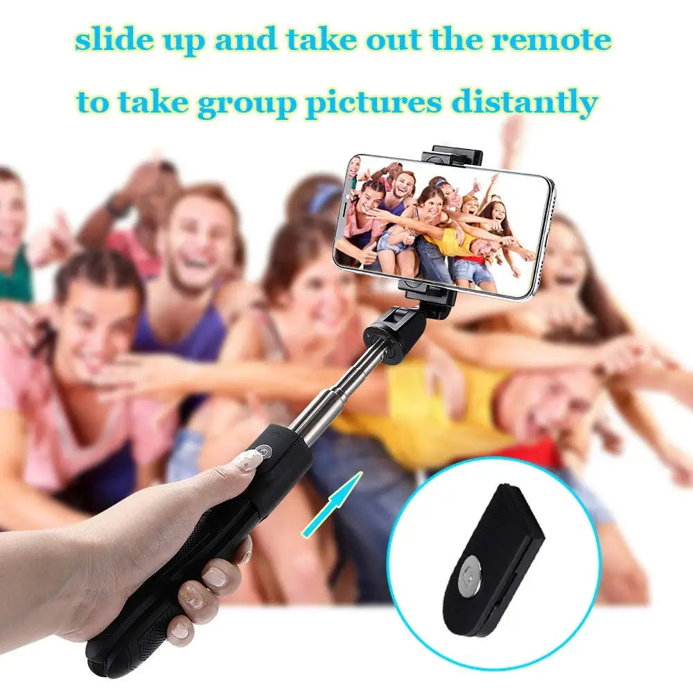 Techsuit - Selfie Stick (K06) - Stable Tripod with Bluetooth Remote Control, Foldable, 360 Rotation, 70cm - Black