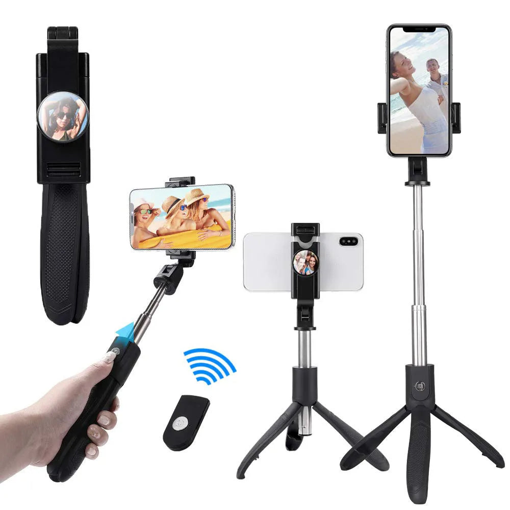 Techsuit - Selfie Stick (K06) - Stable Tripod with Bluetooth Remote Control, Foldable, 360 Rotation, 70cm - Black