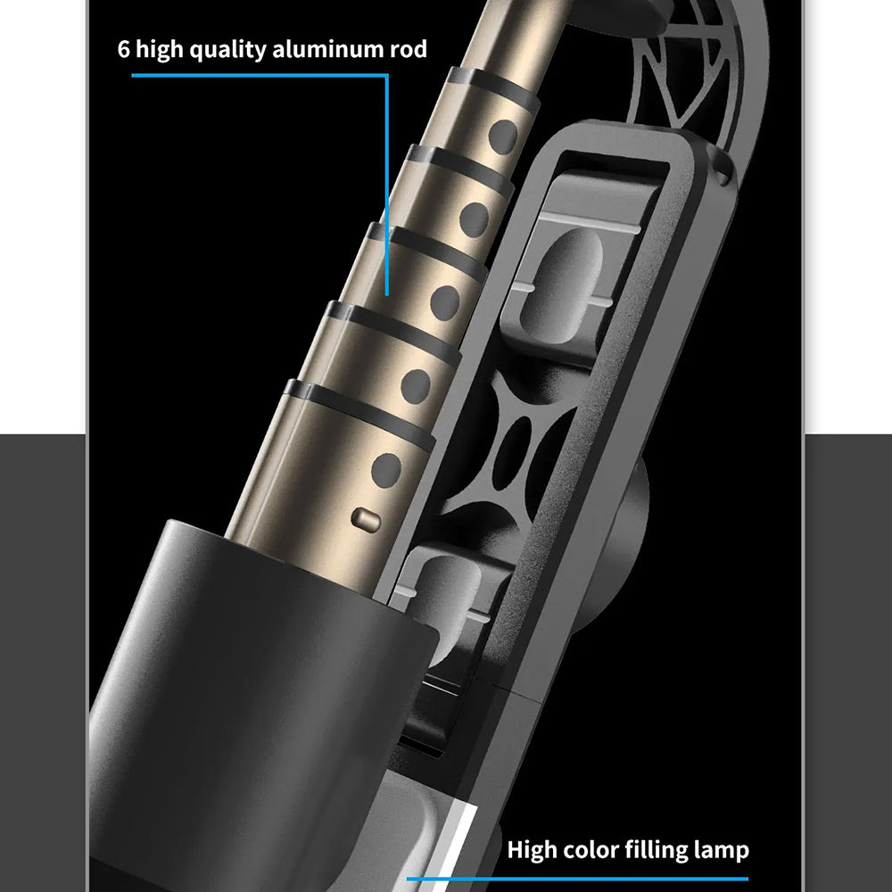 Techsuit - Mini Selfie Stick (L10s) - Stable Tripod with Bluetooth Remote Control and Fill Light, 70cm - Black