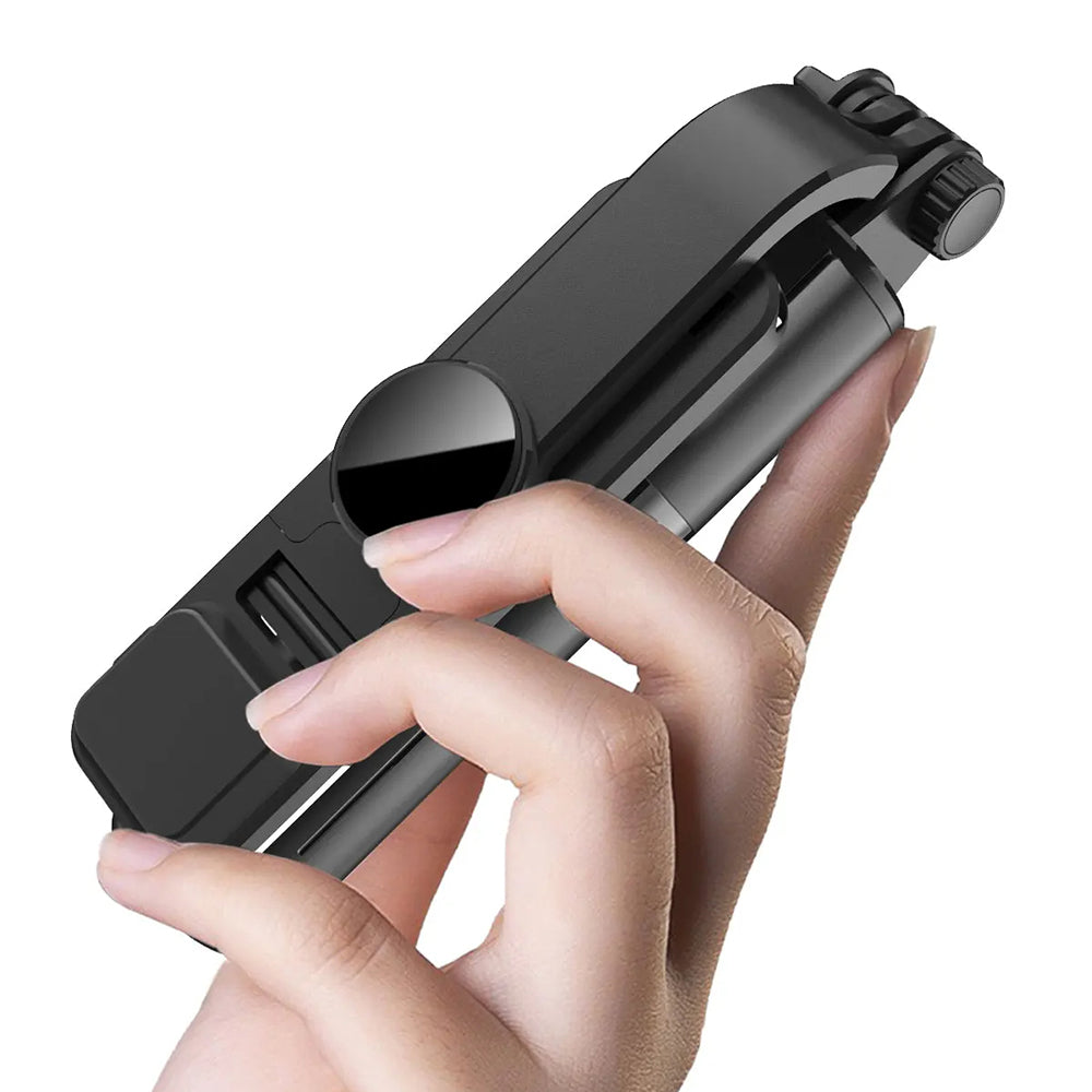 Techsuit - Mini Selfie Stick (L10s) - Stable Tripod with Bluetooth Remote Control and Fill Light, 70cm - Black