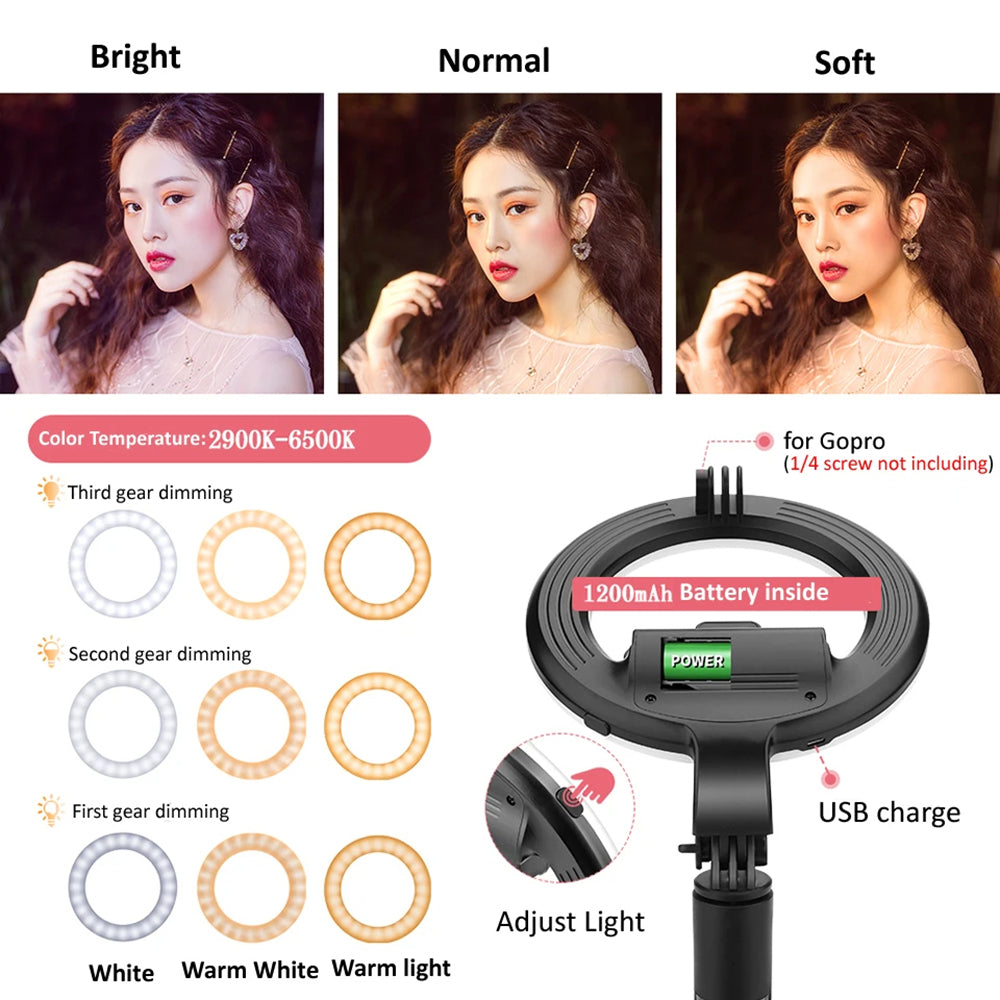 Techsuit - Selfie Stick (L07) - Stable Tripod with Bluetooth Remote Control and Beauty Ring Light, 90cm - Black
