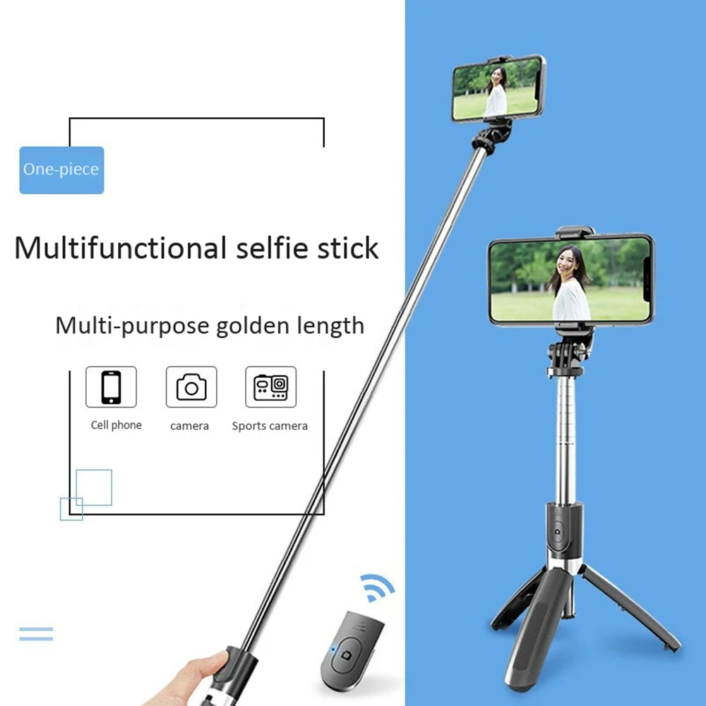 Techsuit - Selfie Stick (L02) - Stable Tripod with Bluetooth Remote Control, GoPro Compatible, 360 Rotation, 100cm - Black